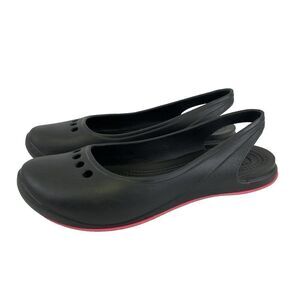 BOGO Crocs Tone Skyler Slingback Flat Black Slip On Comfort Pink Trim Womens 10